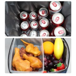 intérieur d'un sac à dos isotherme avec de la nourriture et des boissons
