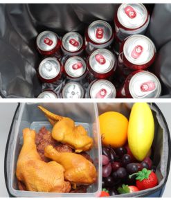 intérieur d'un sac à dos isotherme avec de la nourriture et des boissons