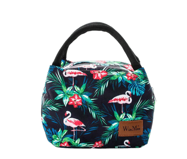 Sac Isotherme Repas AMONENZ Lot De 2 - Imprimé Noir Et Fraise, Velours Côtelé Et Intérieur Aluminium, Poches Extérieures Pour Pique-nique
