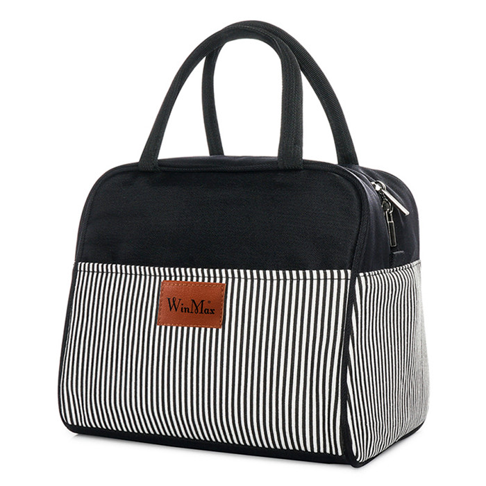 Sac à Repas Isotherme Avec Smiley - Nylon Noir, Sangle Réglable - Pour école, Bureau, Pique-nique