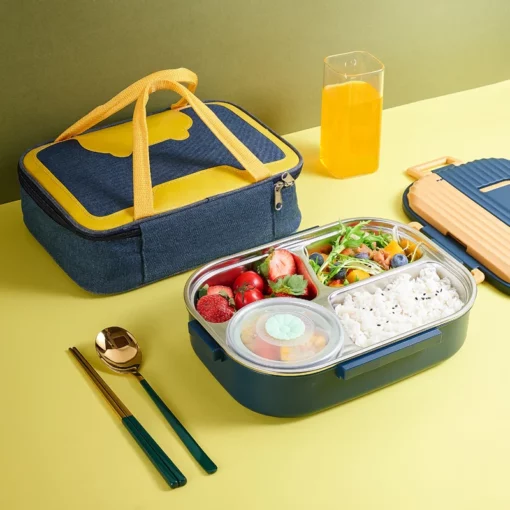 Navaris Boîte Bento Japonaise - Boîte à Déjeuner Élégante Avec Couvercle En Bois Couverts Et