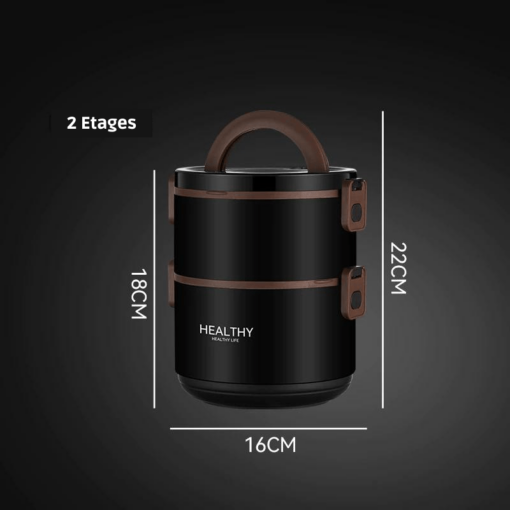 dimensions de la Lunch Box Compartimentée Inox Marron 2 niveaux